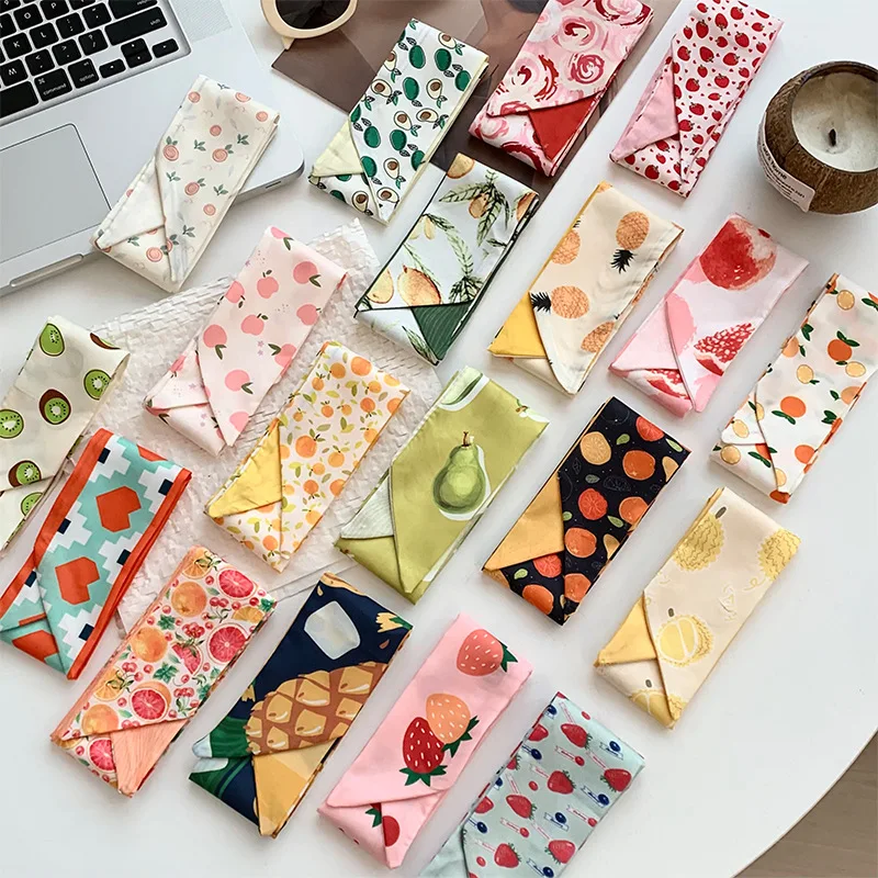 Long silk scarf fruit series small fresh multi-functional headscarf headband hair tie bag streamer decorative scarf belt