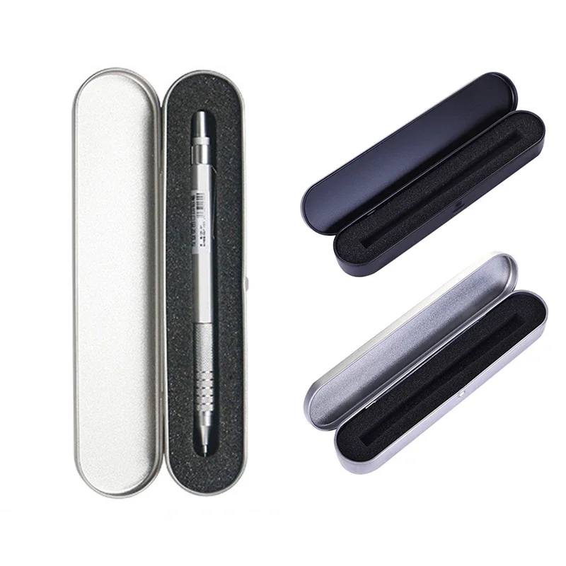 

Silver Black Metal Pen Box High Quality Protection Box for Fountain Pen Pencils Stationery Gift Box Office School Supplies