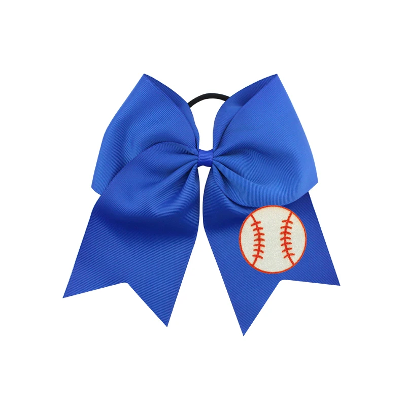 12pcs/Lot 8'' Sports Baseball Back to School Bows Clips Large Hair Bows With Tie Cheerleading Elastic Hair Rope for Kids