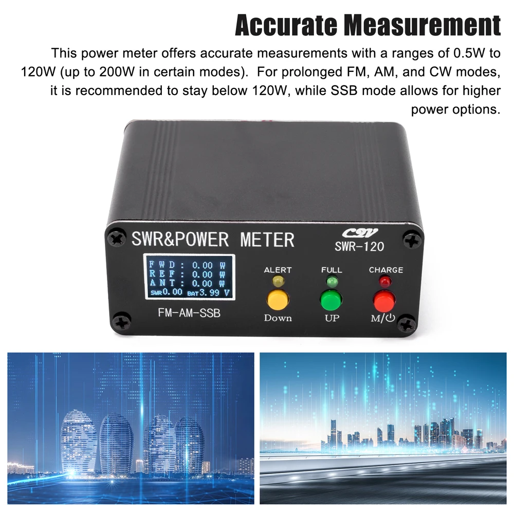 

120W SWR Digital Power Standing Meter 1.8-54MHz Shortwave Meter FM AM SSB Modes Power Meter Power Adjustable & High SWR Alarm