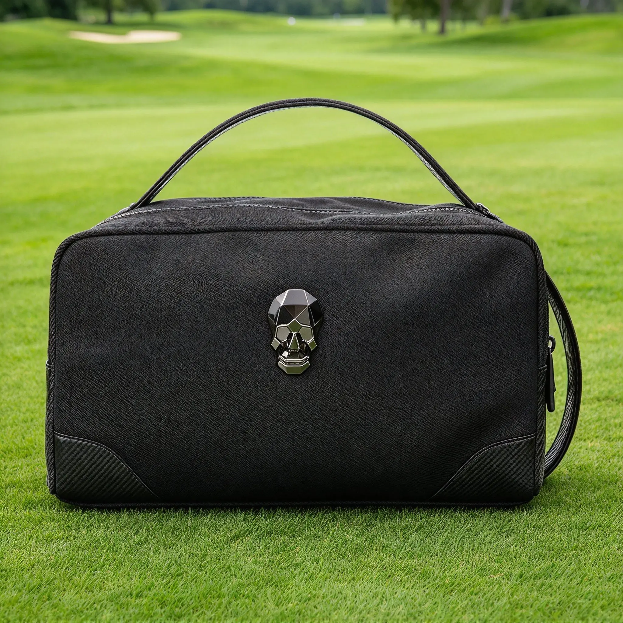 Golf Handbag, Unisex Double Layer Storage Pouch with Skull Metal Hardware, Multi-functional Sports Golf Hand Carry Storage Bag