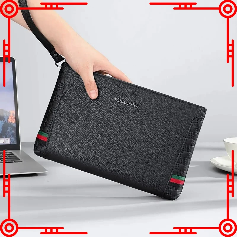 

Men's Clutch Bag Genuine Leather Handbag Vintage Cowhide Wristlet Phone Wallet Large Capacity Zipper Bifold Purse Male