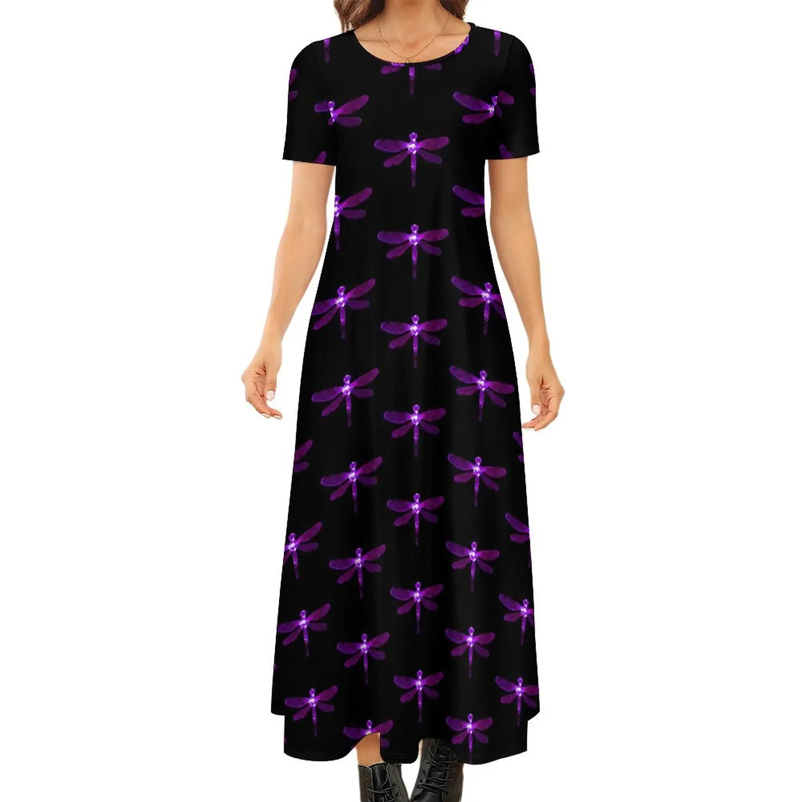 

Purple Dragonfly Dress Cute Animal Cute Maxi Dress Female Short Sleeve Streetwear Boho Beach Long Dresses 5XL 6XL 7XL