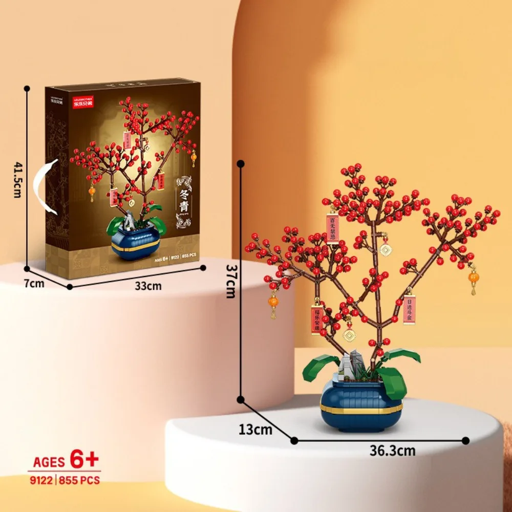 

Пластиковые строительные блоки для сборки, ручная работа, вазон, конструктор, дизайн «Цветущий персик», бонсай, DIY