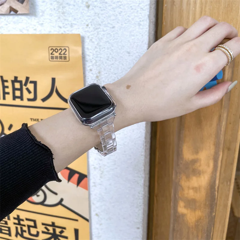 Tali Transparan Ramping untuk Jam Tangan Apple 44Mm 40 41 45Mm Seri SE 654 Tali Jernih Pada Jam Tangan Pintar untuk Iwatch 38Mm 42Mm Gelang Jam Tangan