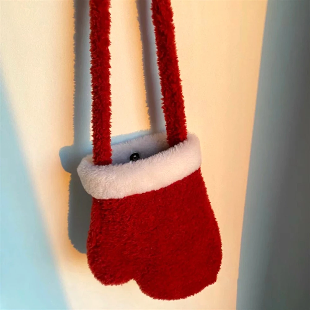 

Плюшевая сумка через плечо в форме перчаток для женщин, красная рождественская сумка на плечо с перчатками, большая вместительная зимняя портативная сумка, кошельки, сумка