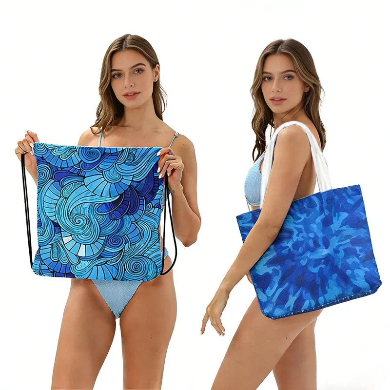 2-in-1 Foldable Beach Towel with Storage Bag,Portable Printed Bath Towel,Quick Dry Microfiber Travel Blanket Swimming Camping
