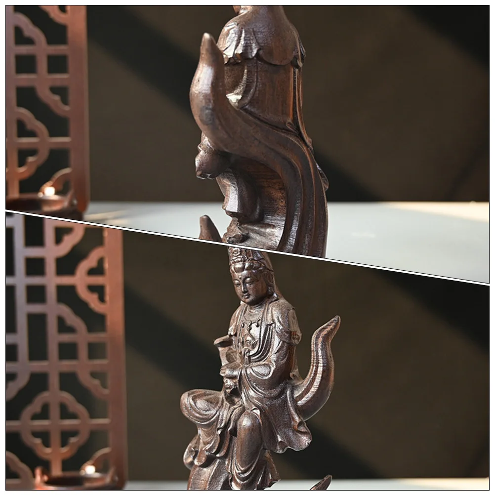 

Wood Carved Kannon Statue Home Decor Desktop Office Decoration For Living Room Dorm Shelf Cabinet Interior Gift Art Craft