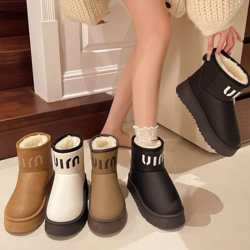 Botas de nieve para mujer, botines cálidos de felpa sin cordones, a la moda, cómodos, antideslizantes, para invierno, 2024