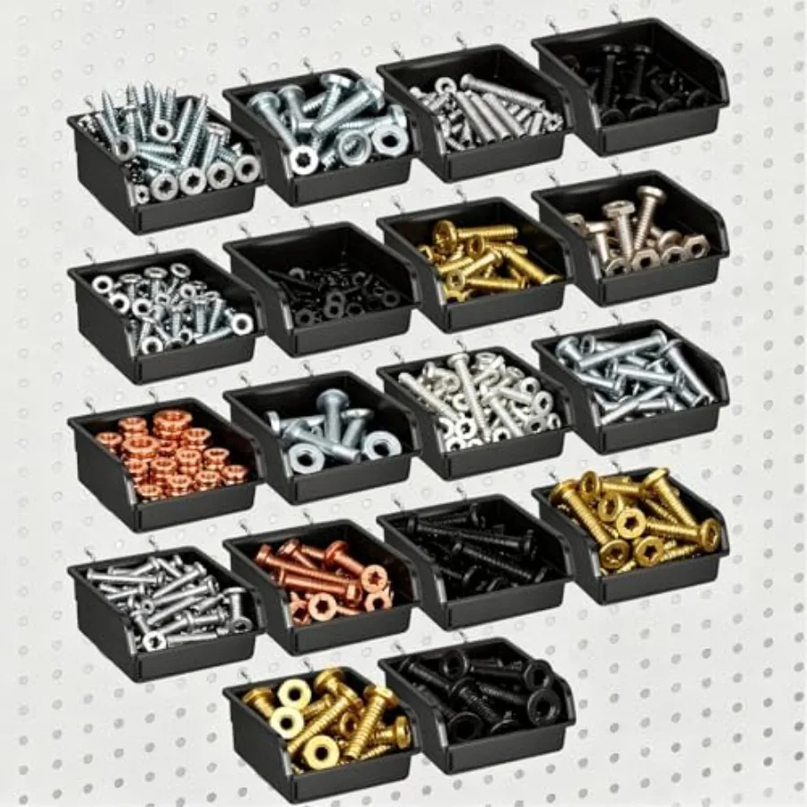 

18 Pack Pegboard Bins with Metal Hooks Storage Containers for Workshop Garage Craft Room and Tool Shed Organization 4 x 1.8 Inc