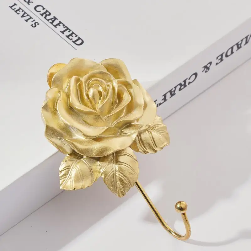 【BA】1PCS, Resin Rose-Shaped Hooks, European Retro Gold And Silver Colored Home Decoration Hooks