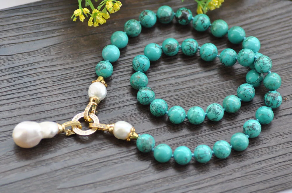 

MCT·STAR 18" 25mm Green Round Turquoise KESHI Pearl Pendant Necklace (P7694 )