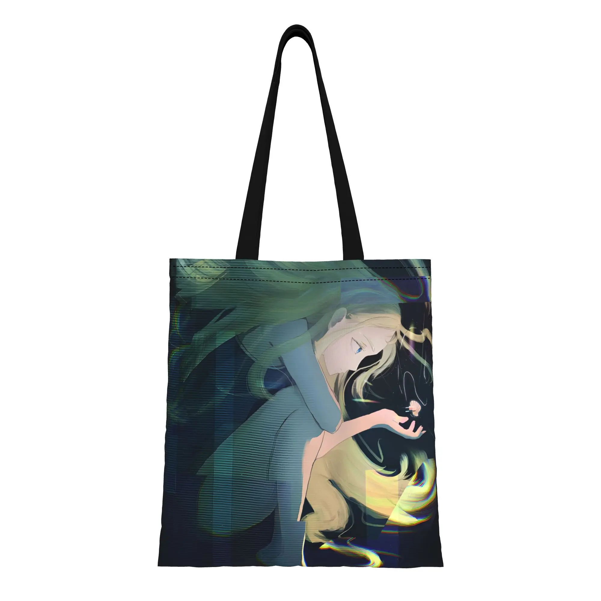 1PC Large Capacity Floating Ushio Art Summer Time Rendering Canvas Tote Bag Foldable Chic Pattern No Closed Design