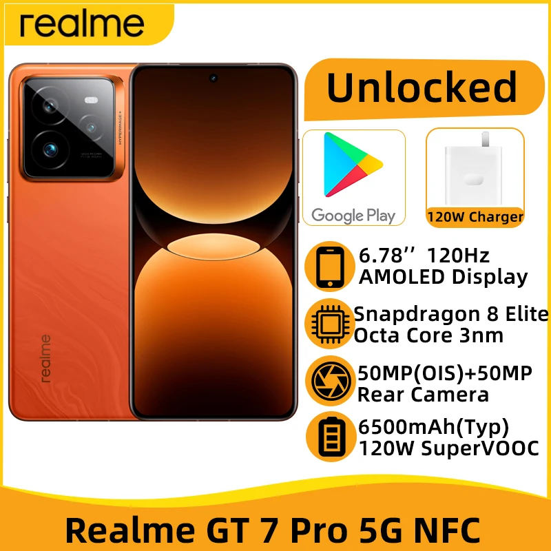 Realme GT 7 Pro Racing 5G NFC восьмиядерный процессор 6,78 дюйма 120 Гц AMOLED-дисплей Смартфон 50 МП камера 6500 мАч 120 Вт SUPERVOOC