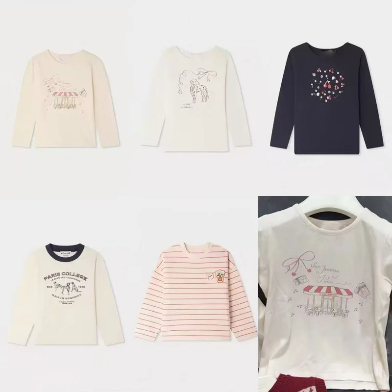 Pre-sale(ship September) 2026 Bp Autumn Girls Letter Embroidery Black T-shirts for Girls Baby Boys Cotton Clothes Size 3y-14y