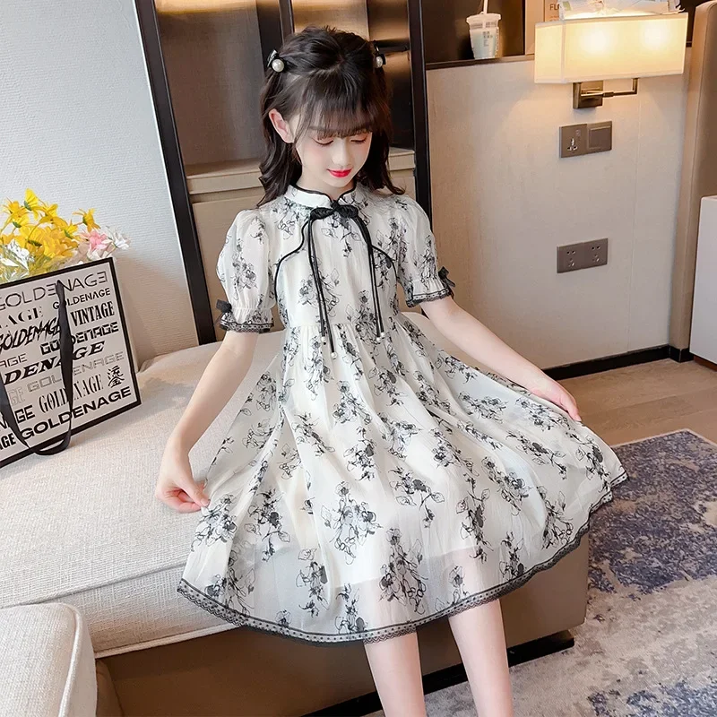 2025 summer Kids Girls spring chinese Cheongsam Qipao Princess Teenager New Year Floral Dresses Clothing  4 7 8 9 10 12 14 Years