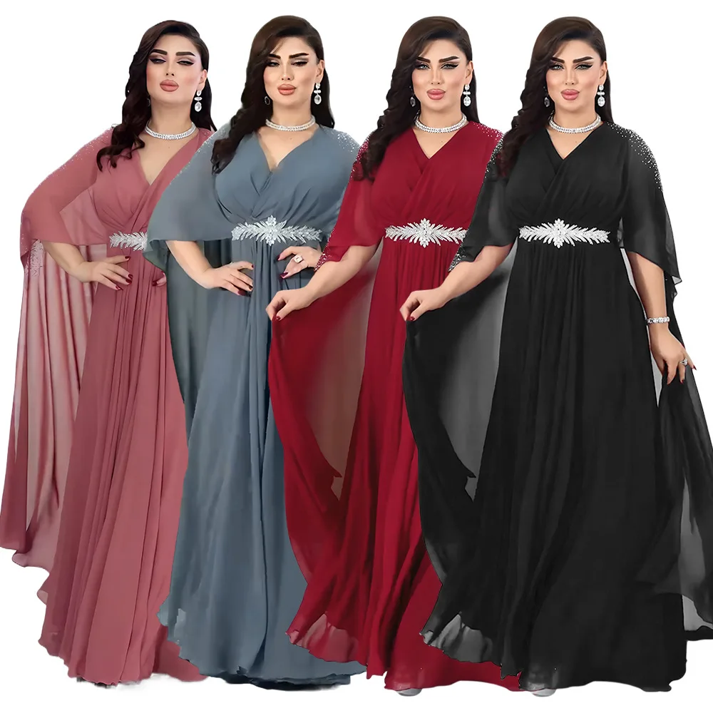 

2026 Dubai Abaya Turkey Kaftan for Elegant Women Muslim Cape Evening Party Dress Wedding Caftan Femme Robe Islam Jalabiya Gown