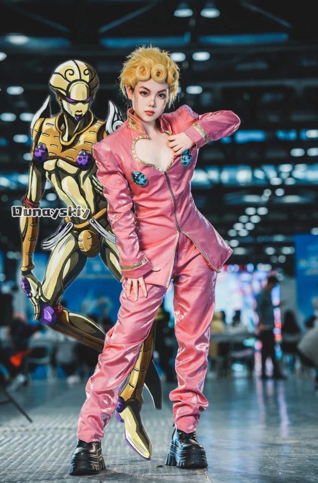 

JO Cosplay Anime Costume Giorno Giovanna Sexy Pink Uniform Anime Outfits Wig Prop Suits Halloween Role-playing for Adult Women