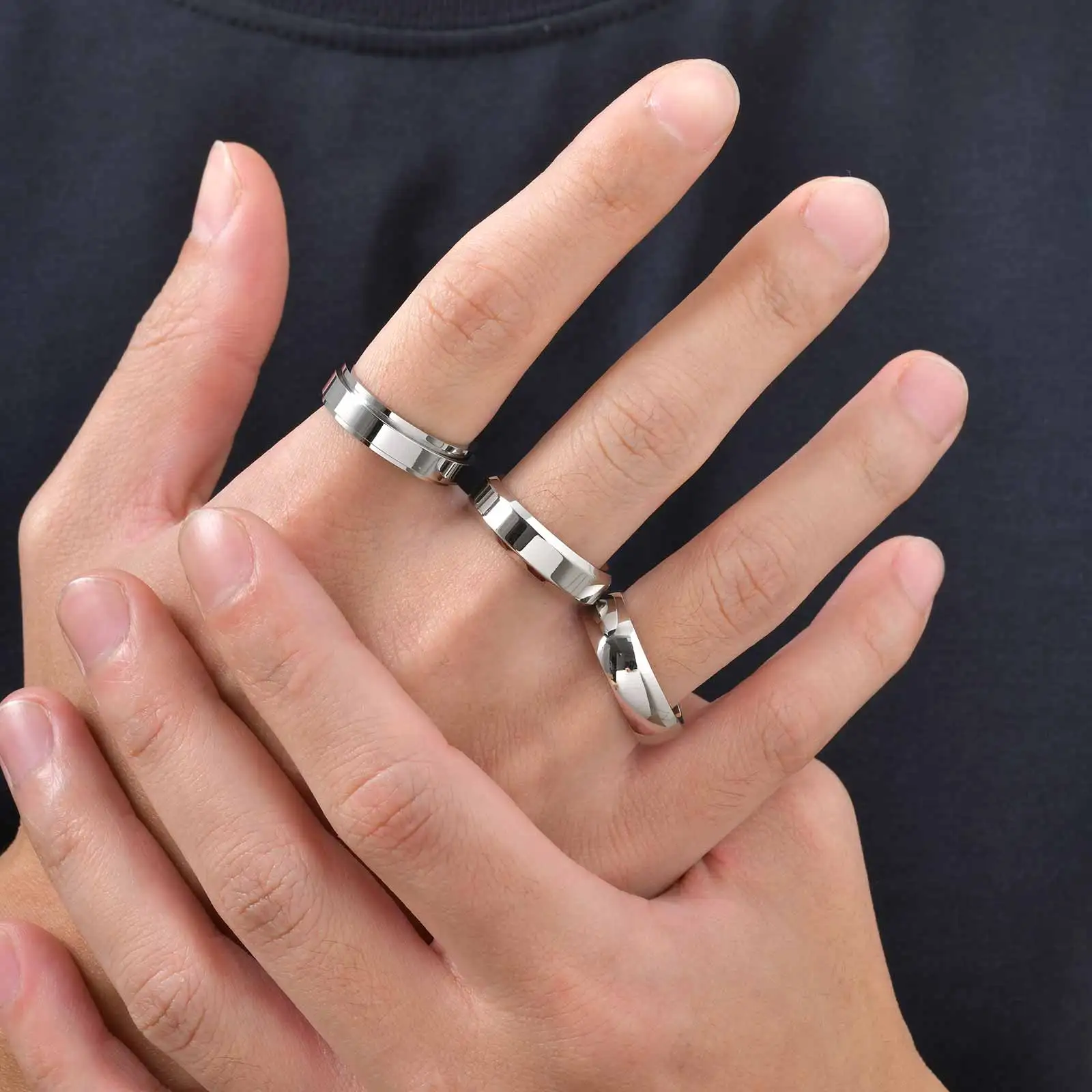 Vnox 3-teiliges Herren-Ringset aus Edelstahl, schwarz, silberfarben, goldfarben, Ehering, Schmuckgeschenk zum Jahrestag, Geburtstag, Party, neu – Detail 11