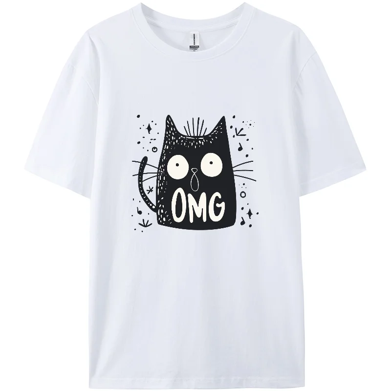 Y2K, Summer Casual T-shirt, Cute Cat Print T-shirt, Furious Women Short T-shirt, Short Sleeve, Funny Abstract, Pure Cotton.