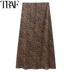 TRAF Spódnice Damskie Vintage Animal Print Spódnica Kobieta Jesień Wysoka Talia Długie Spódnice Dla Kobiet Retro Elegancka Kobieca Spódnica Leopard