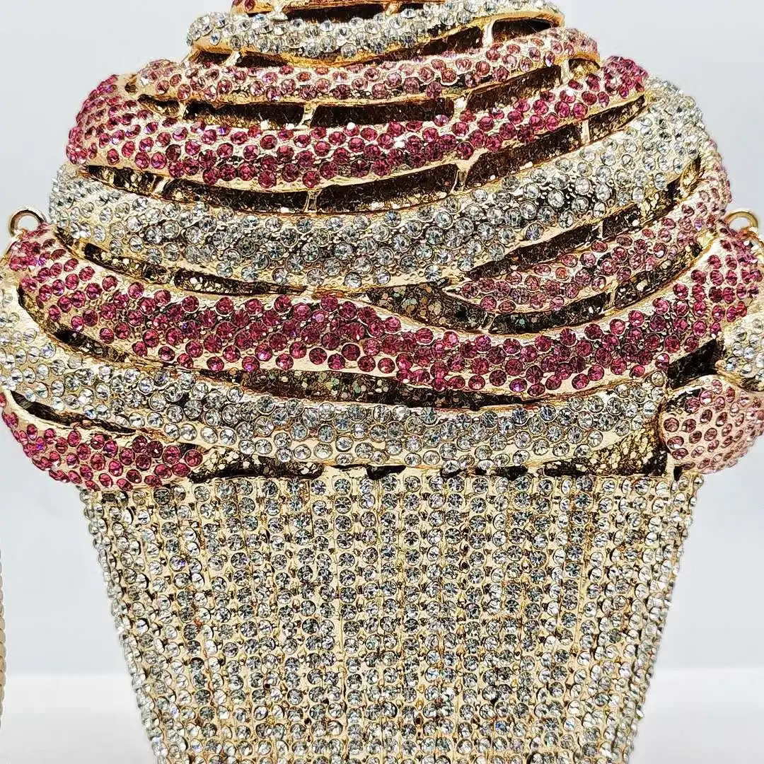 Diamond Embedded Ice Cream Cone Clutch Bag Single Shoulder Slant Crossbody Bag Evening Party Handbag Elegant Women's Bag