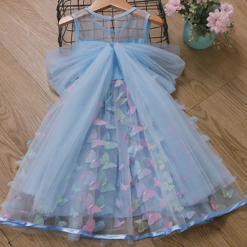 Baby Girls Butterfly Fairy Gauze Princess Dress Lovely Sequin Kids Summer Sleeveless Tulle Dress Child Birthday Party Gown Dress