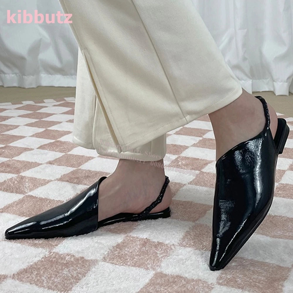 Patent Leather Muller Pumps Pointed Toe Flat With Slip-On Solid Color Black Fashion Elegant Sexy Comfortable Women Shoes Newest