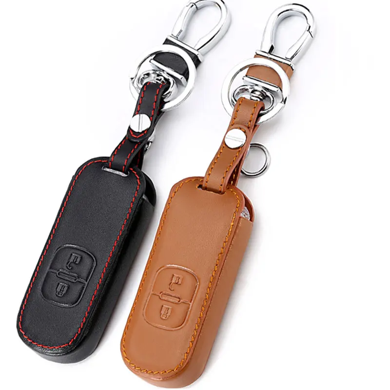 Leather Car Key Case Keychain Cover For Mazda 3 6 CX5 CX-5 CX7 CX-7 Demio CX3 Axela 2 Buttons Smart Remote Cars Accessories Keys