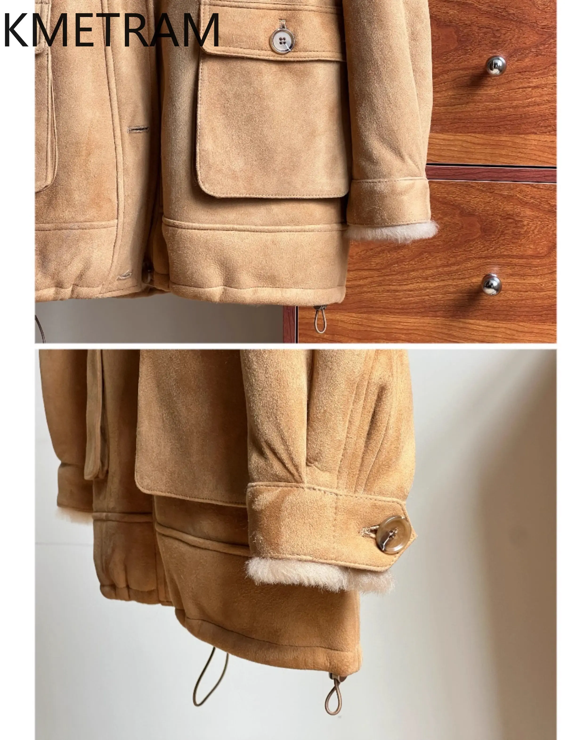 KMETRAM Natuurlijke Schapenvacht met Wol Aangesloten Bontjas Losse High-End Diepe Kameel Kleding 2025, Winter Vrouwen Jas vestes femmes