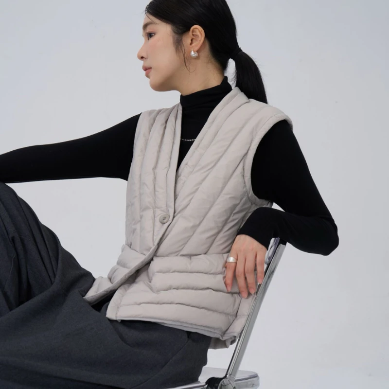 Herfst Winter Korte Dons Katoenen Vest Vrouwen 2025New Mode Losse Casual Katoenen Dierenarts V-hals Warm Houden Liner Bovenkleding Vrouwelijke