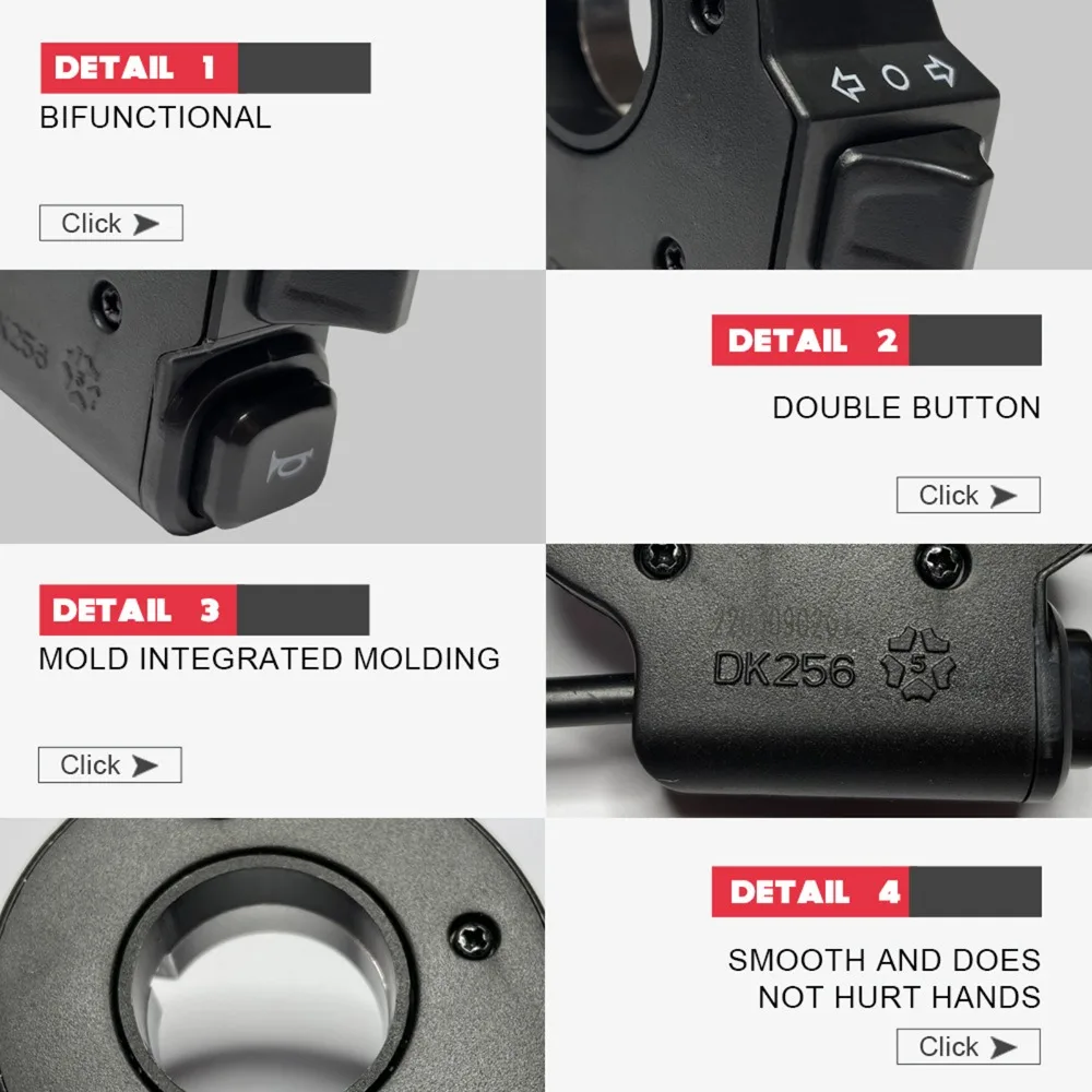 22mm Motorcycle Handlebar Switch Turn Signal Horn 2 in 1 Switch On/Off Lights Retrofit Scooters Ebike Motorcycle Parts Equipment - view 5
