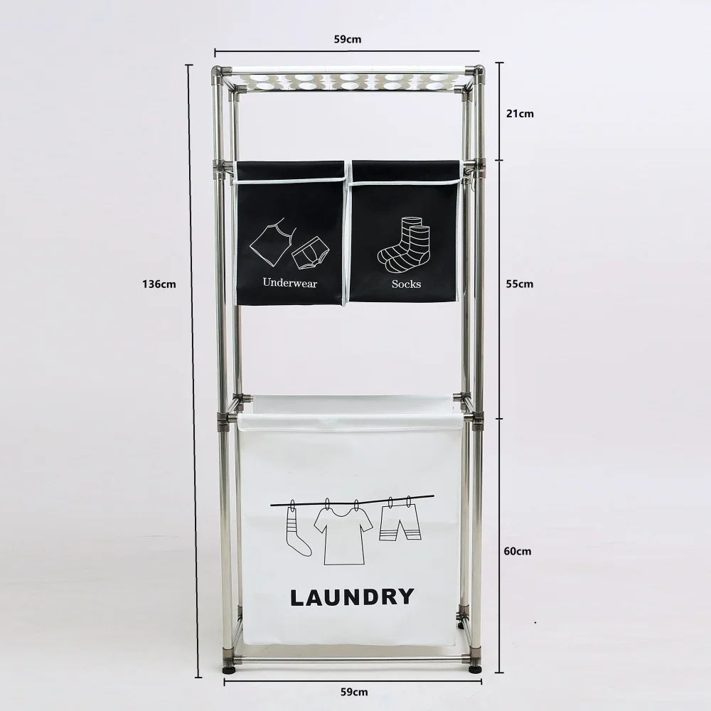 

Laundry Hamper 3 Tier Laundry Sorter with 4 Removable Bags for Organizing Clothes, Laundry, Lights, Darks ,Three hooks