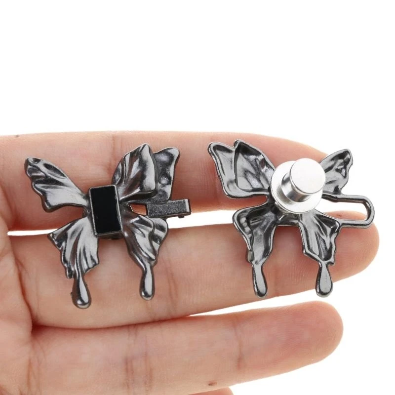 2pcs Butterfly Metal Button Pins for Pants Jeans Sewing Adjustable Detachable Buckles Waist Closing Artifact Supply
