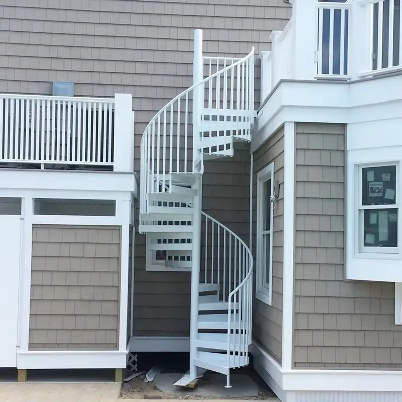 Modern Modular Rotating Spiral Staircase Curved Steel Stringer with Box Storage Solid Wood Treads for Outdoor Use