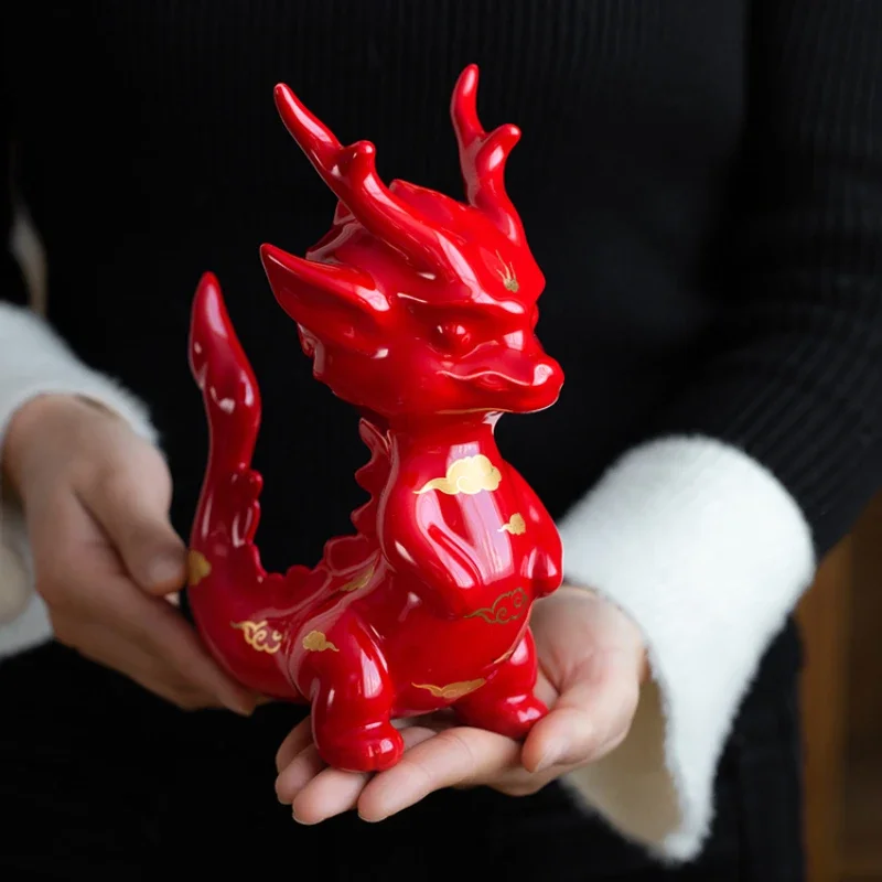 Red Ceramic Dragon Ornaments Fortune Furnishings Decorations