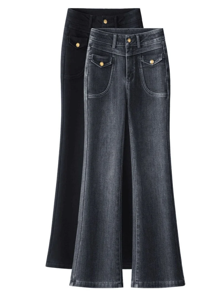 

Джинсы-колокольчики с высокой талией в стиле ретро, женские весенне-летние 2024, утягивающий дизайн, расклешенные брюки глубокого цвета