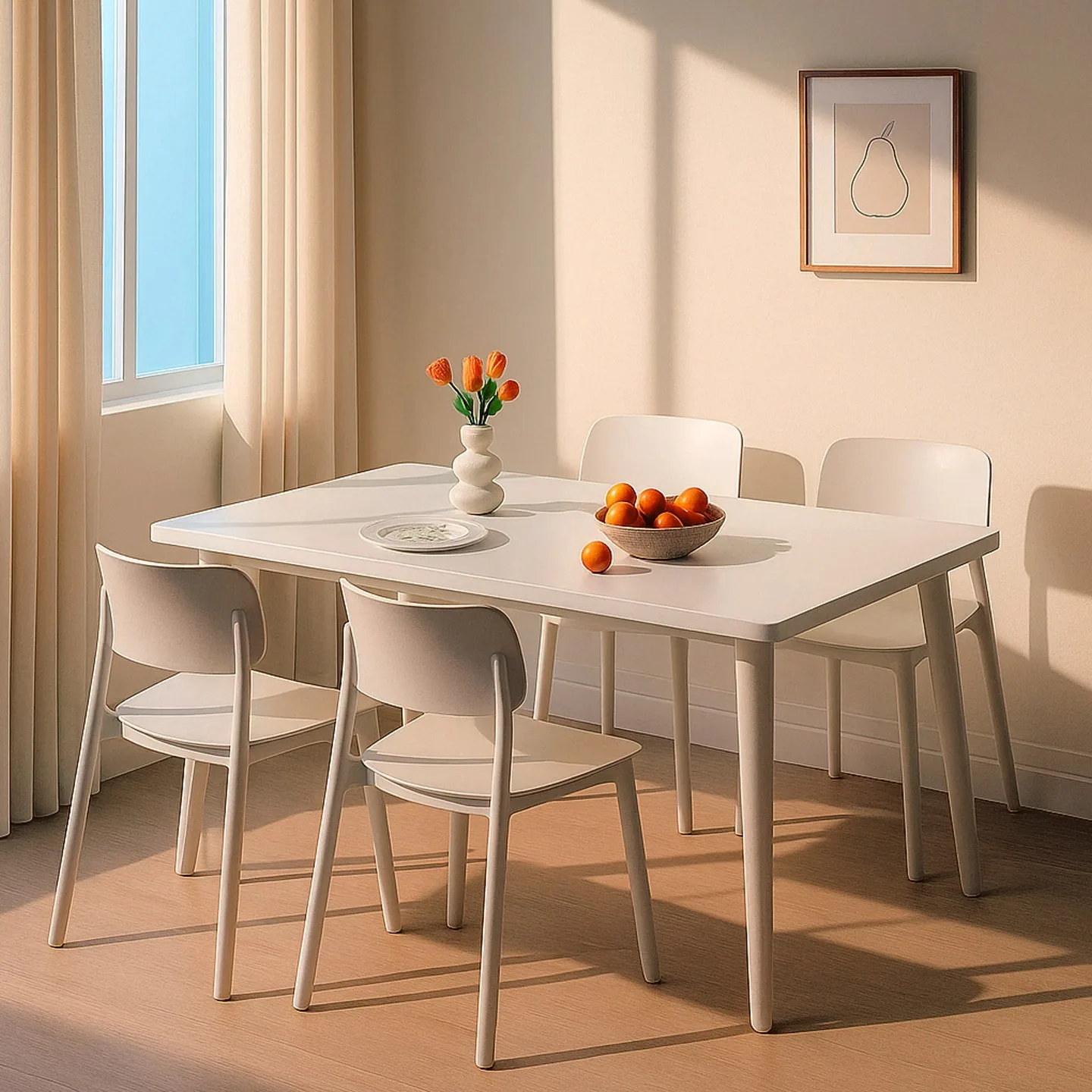 White dining table household living room large board table rectangular eating table small apartment