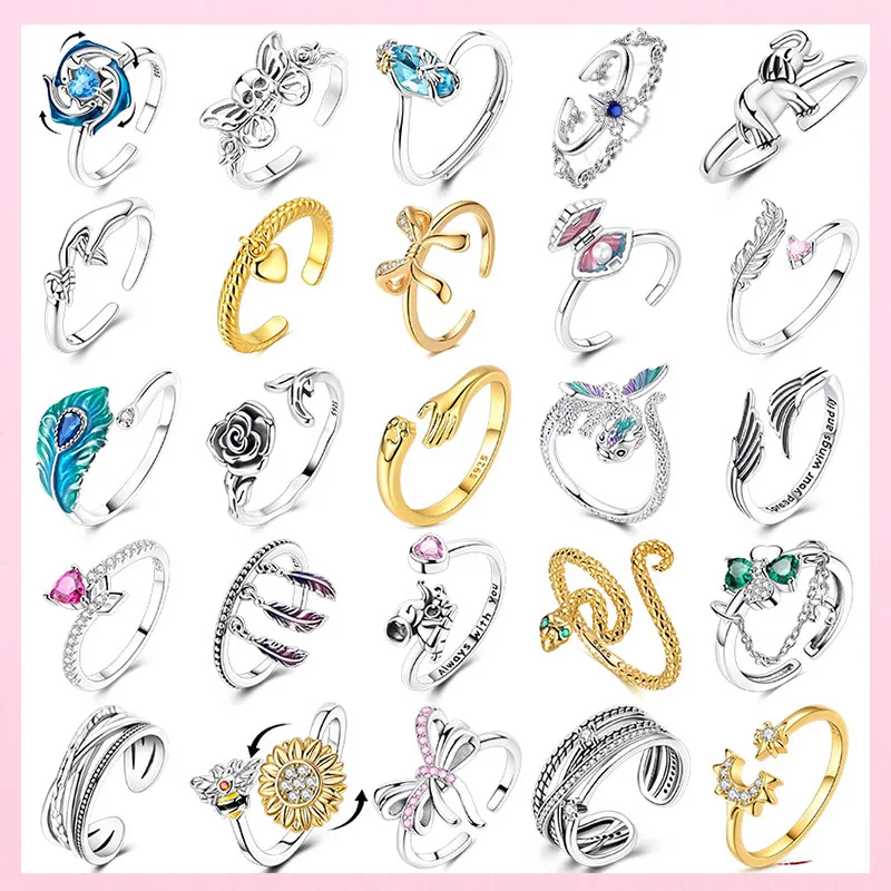 New Women Adjustable Ring 925 Sterling Silver Rotating Star And Moon Adjustable CZ Ring for Women Wedding Birthday Jewelry Gift
