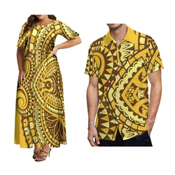 Half Sleeve Large O-Neck Samoa Women'S Long Dress Tropical Plant Print Men'S Shirt Customizable Polynesian New Couple'S Costume