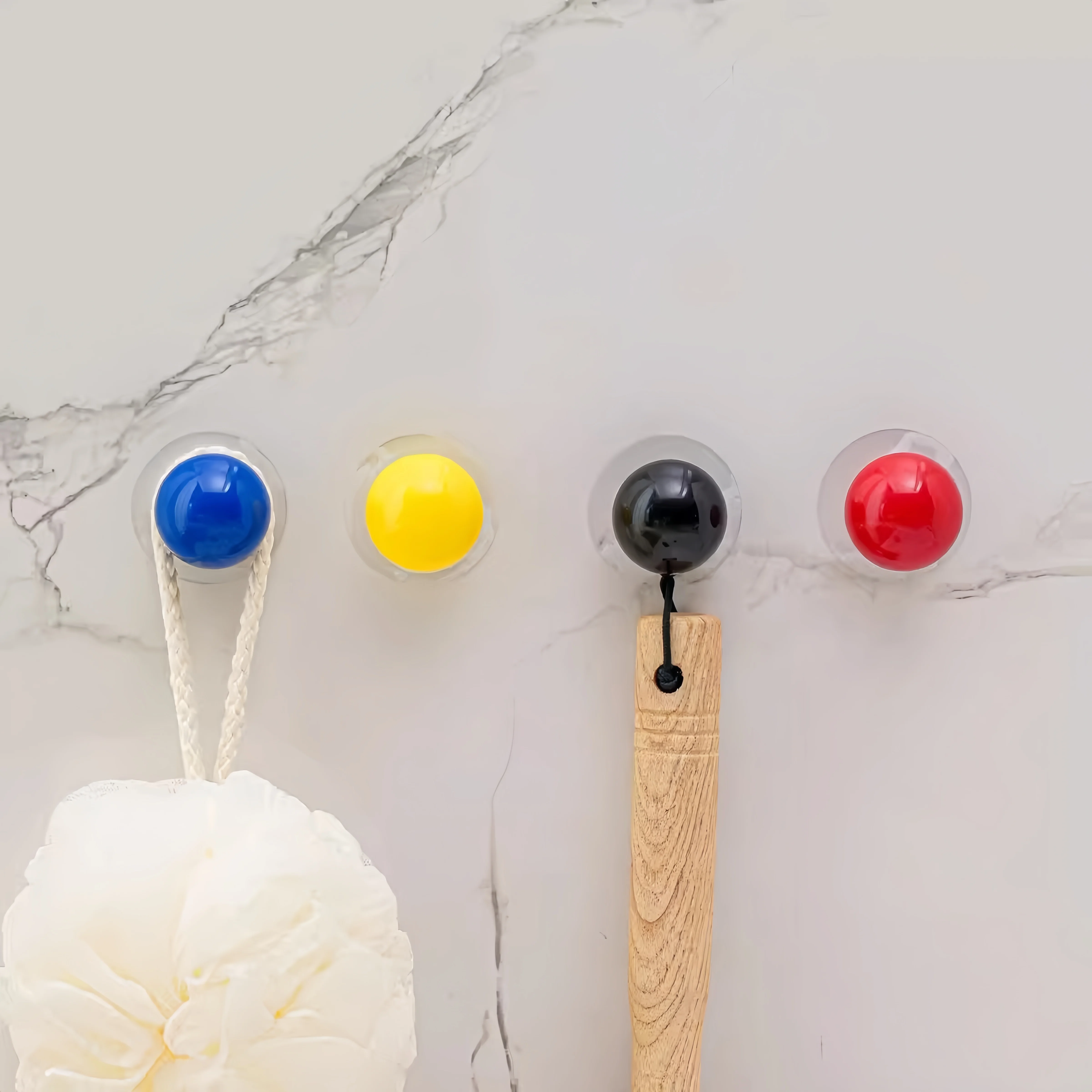 7pcs Ball Head Self Adhesive Hooks, Punch-Free Wall Hooks, Sticky Hangers for keys Towel Tie Entryway Storage Organizer