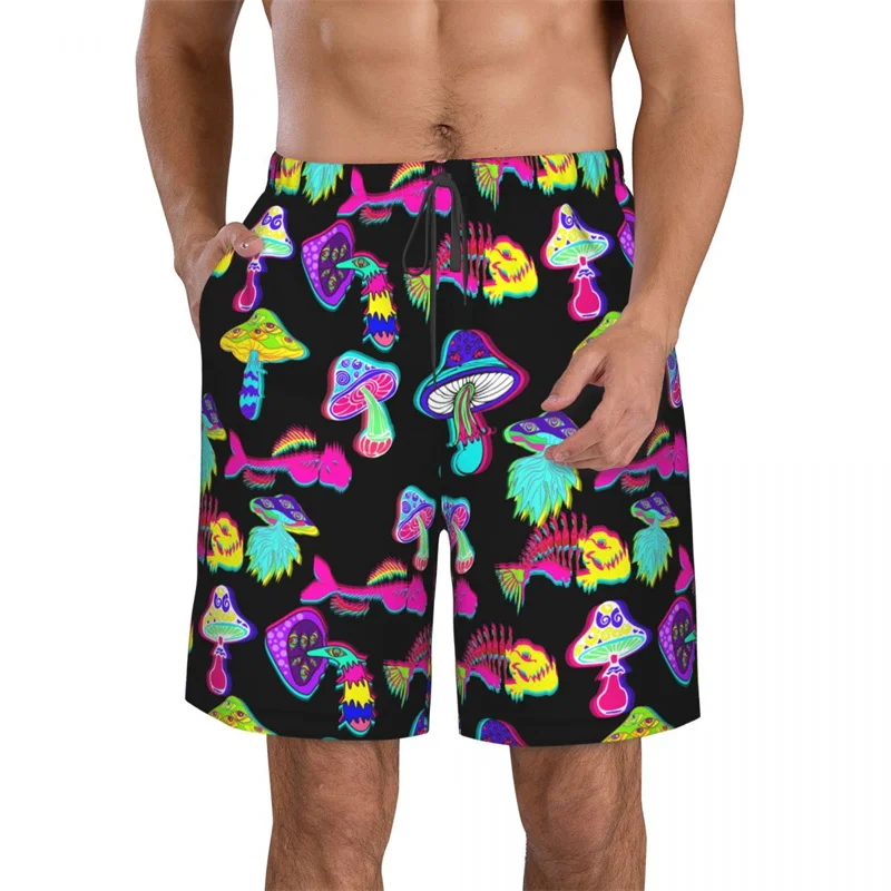 Cartoon 3D Printed Plants Mushroom Beach Shorts Men Summer Surf Board Shorts Swimsuit Cool Street Ice Short Pants Swim Trunks