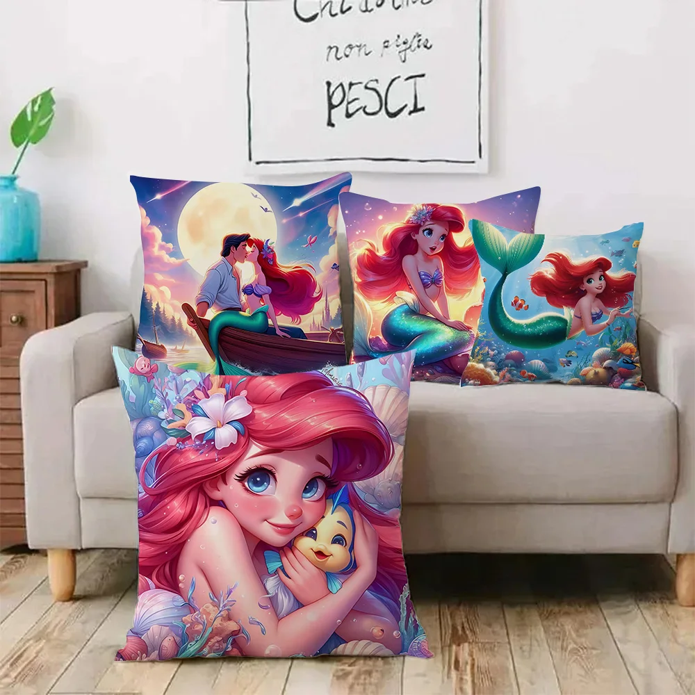 

Cartoon Kawaii Ariel princess Pillow Covers Cartoon Sofa Decorative Home Double-sided Printing Short Plush Cute Cushion Cover