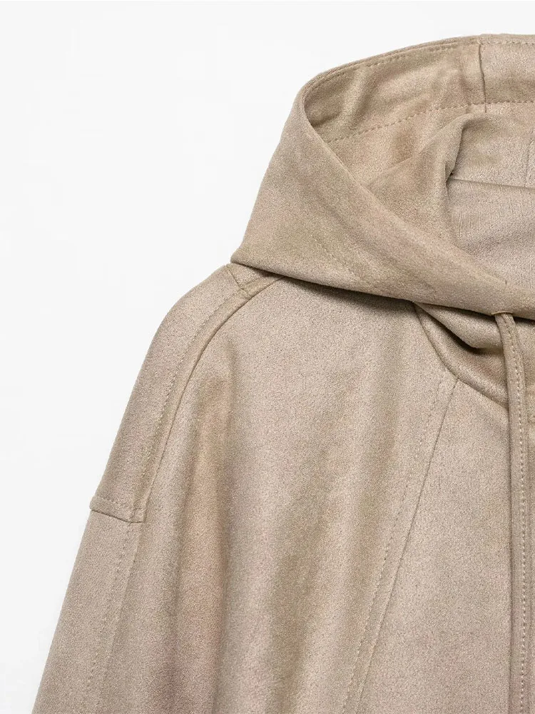 HH Woman Autumn Street Style Jacket Women Chic Hooded Zipper Jacket Solid Casual Loose Long Sleeves Pocket Design Short Coat