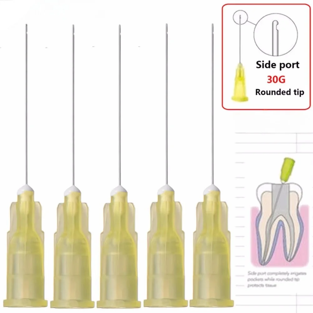 طرف إبرة الري إندو للأسنان - حقنة غسيل قناة الجذر ذات الفتحة الجانبية المغلقة 25 جرام/27 جرام/30 جرام لعلاج اللبية