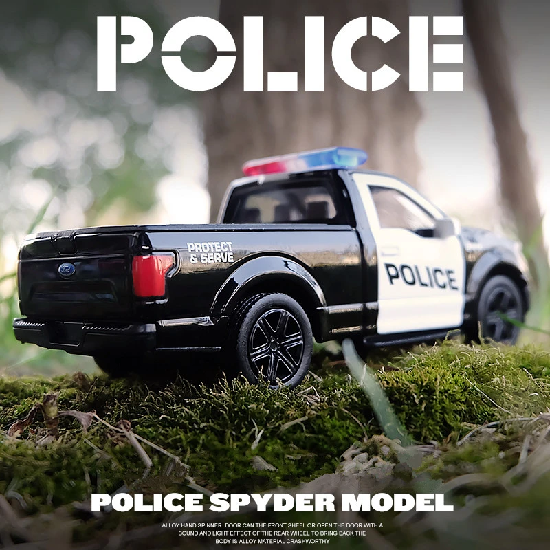 1:36 Ford pickup Raptor Alloy Police Toy Car Model Diecast Simulation Metal Police Model Toy Car Collection PulL Back F155