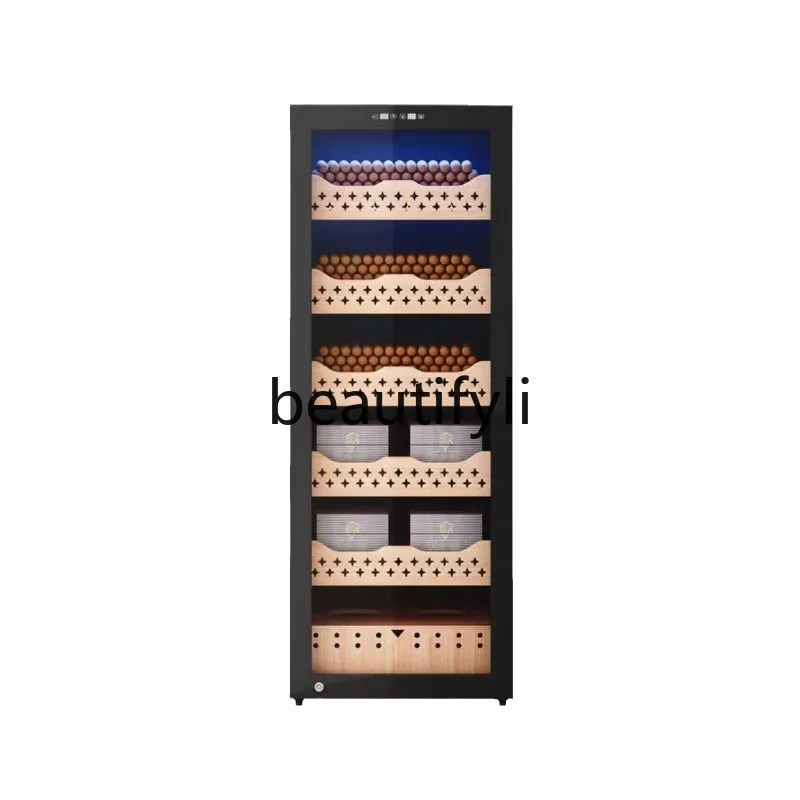 

Constant temperature and humidity compressor refrigeration glass door display cabinet single temperature cedar wood shelf