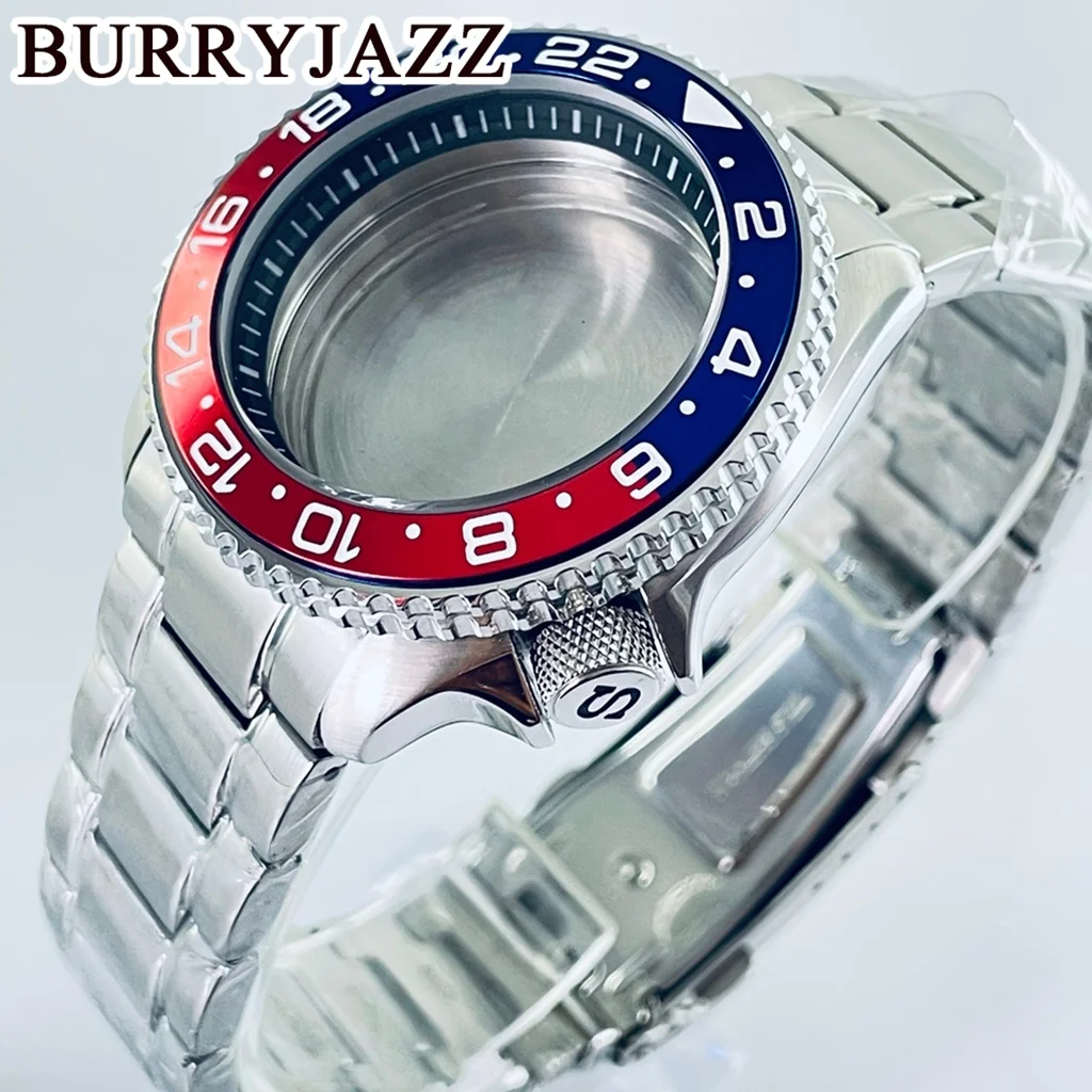 BURRYJAZZ 42MM 007 Case With Black Ring Watch Case Fit NH34 NH35 NH36 NH38 NH70 Movement 28.5mm Dial Blue Red Sloping Bezel