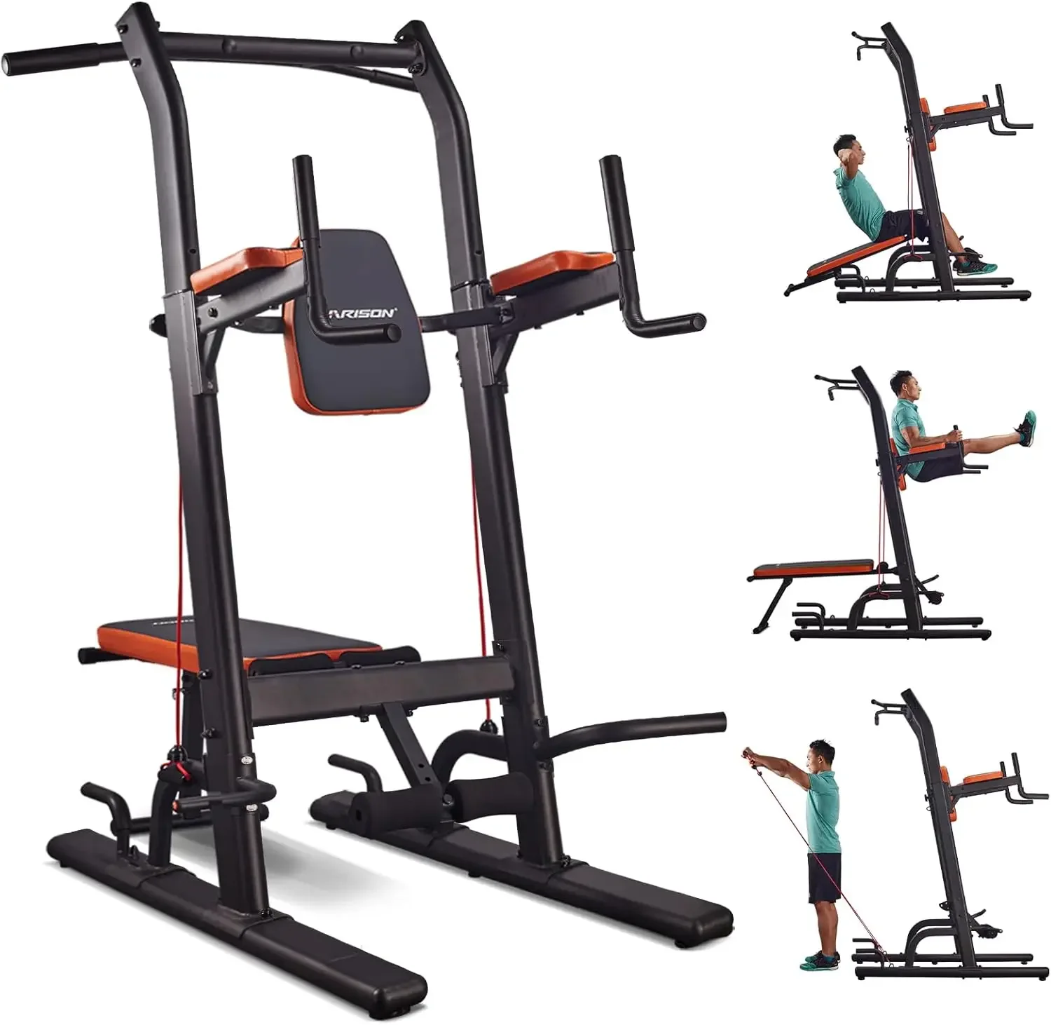 Multifunction Power Tower with Bench Pull Up Bar Dip Station for Home Gym Workout Strength Training Fitness Equipment