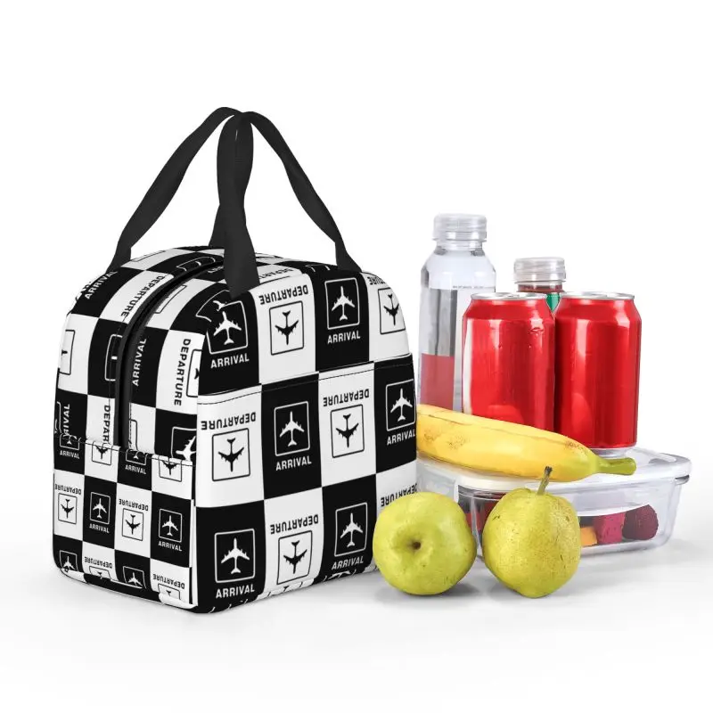 Custom Aviation Airplane Departures Arrivals Lunch Bag Aviator Pilot Plane Warm Cooler Insulated Lunch Boxes for Kids School